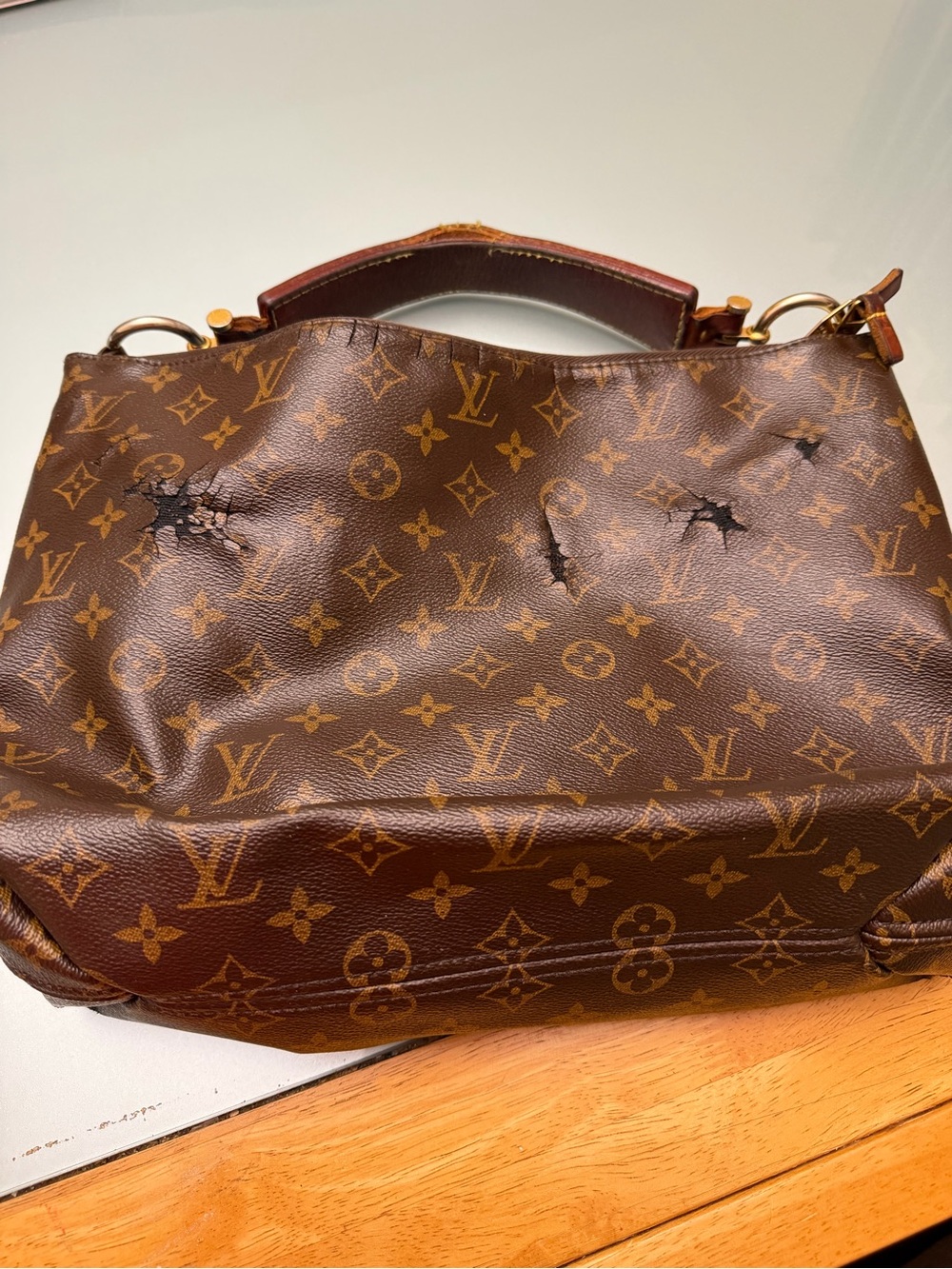 Louis Vuitton Monogram Shoulder Tote in Brown and Tan